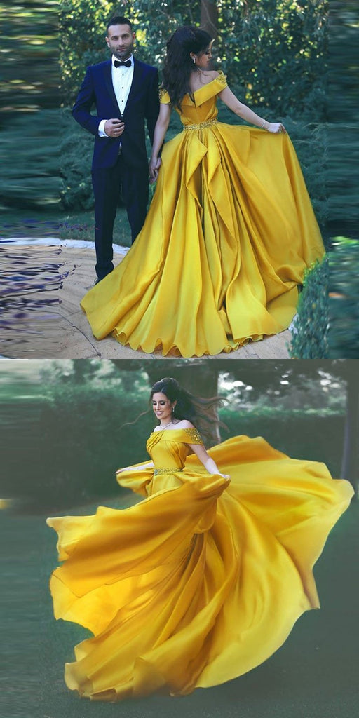 Off the Shoulder beautiful Fashion Formal Yellow Prom Dresses,Sexy Summer Evening Gowns IN738