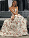 A Line V Neck Spaghetti Straps Floral Long Prom Dresses,Junior Graduation Dress INJ35