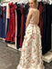 A Line V Neck Spaghetti Straps Floral Long Prom Dresses,Junior Graduation Dress INJ35