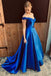 Royal Blue A Line Appliques Satin Charming Prom Dresses INJ39