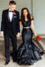 Black 2 Pieces Off Shoulder Mermaid Elegant Prom Dresses With Layers INJ72