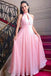 Pink Chiffon High Neck Simple Prom Dresses, Graduation Dresses INJ74