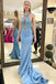 Mermaid Sky Blue Prom Dresses With Lace, Long Formal Evening Dress INJ83