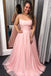 A Line Pink Spaghetti Straps Prom Dress, Long Evening Party Dresses INJ54