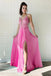 A Line Chiffon Long Split Prom Dress, Cheap Lace Up Back Evening Dresses INJ52