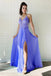 A Line Chiffon Long Split Prom Dress, Cheap Lace Up Back Evening Dresses INJ52
