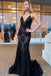 Mermaid Lace Spaghetti Straps Prom Dress, Long Navy Formal Evening Dresses INJ53