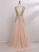 A-line V-neck Tulle Sexy Shinny Rhinestone Long Prom Dress With Slit INA89