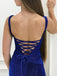 Charming Mermaid V-neck Royal Blue Ruched Long Prom Dresses ING95