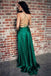 A Line Green Straps Criss Cross Back Long Prom Dresses with Pockets INI62