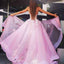 New A-Line Sweetheart Sweep Train Pink Tulle Prom Dress with Lace Appliques IN901