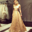 A-Line Deep V-Neck Floor-Length Lace Prom Dress with Beading INK72