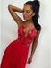 A-Line Spaghetti Straps Red Chiffon Prom Dresses with Lace Split INL33