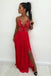 A-Line Spaghetti Straps Red Chiffon Prom Dresses with Lace Split INL33