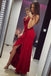 Mermaid Spaghetti Straps Red Satin Prom Dresses with Ruffles ING99