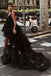 Beautiful A-Line V-Neck High Low Backless Black Tulle Prom Dresses ING98