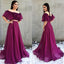 Two Piece A-Line Off the Shoulder Purple Chiffon Prom Dress with Appliques INH5