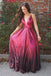 A-Line Spaghetti Straps Floor-Length Fuchsia Sequined Prom Dress INL68