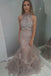 Stunning High Neck Blush Two Piece Prom Dress with Beading INH34