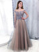 Cap Sleeves Bateau Long Tulle Beading Prom Dress with Appliques INH29