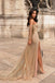 Exquisite Off Shoulder Long Sleeves Split Sequins Sexy Prom Party Dress INI60