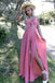 Pink Spaghetti Straps Long Chiffon Prom Dresses with Split Keyhole INL85