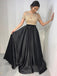Two Piece Crew Short Sleeves Floor-Length Black Prom Dress with Beading INL89