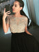 Two Piece Crew Short Sleeves Floor-Length Black Prom Dress with Beading INL89