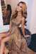 Sexy A-Line Spaghetti Straps Backless Sequined Prom Dress with Split INL71