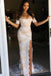 Mermaid Off-the-Shoulder Short Sleeves Pearl Pink Long Prom Dress with Appliques INN14