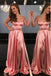 A-Line Spaghetti Straps Sweep Train Pink Prom Dress with Split INN18