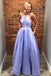 A-Line Crew Floor Length Lilac Satin Prom Dress with Pockets INN19