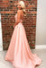 A-Line Halter Backless Sweep Train Pink Prom Dress with Appliques INN21