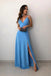 A-Line Spaghetti Straps Floor-Length Sky Blue Prom Dress with Split INN30