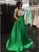 A-Line Halter Backless Sweep Train Royal Blue Prom Dress with Beading Pockets INN33