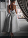 Spaghetti Straps White Prom Dress with Pockets Tea-Length Party Dress INL72