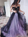 New Arrival Sweetheart Long Tulle Sleeveless Lilac Black Prom Dress with Appliques INH42