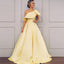 A Line One Shoulder Satin Yellow Simple Prom Dress With Ruched INK71