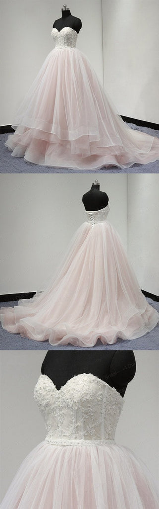 Sweetheart Lace Up Back Charming Affordable Long Pearl Pink Prom Dresses Ball Gown IN624