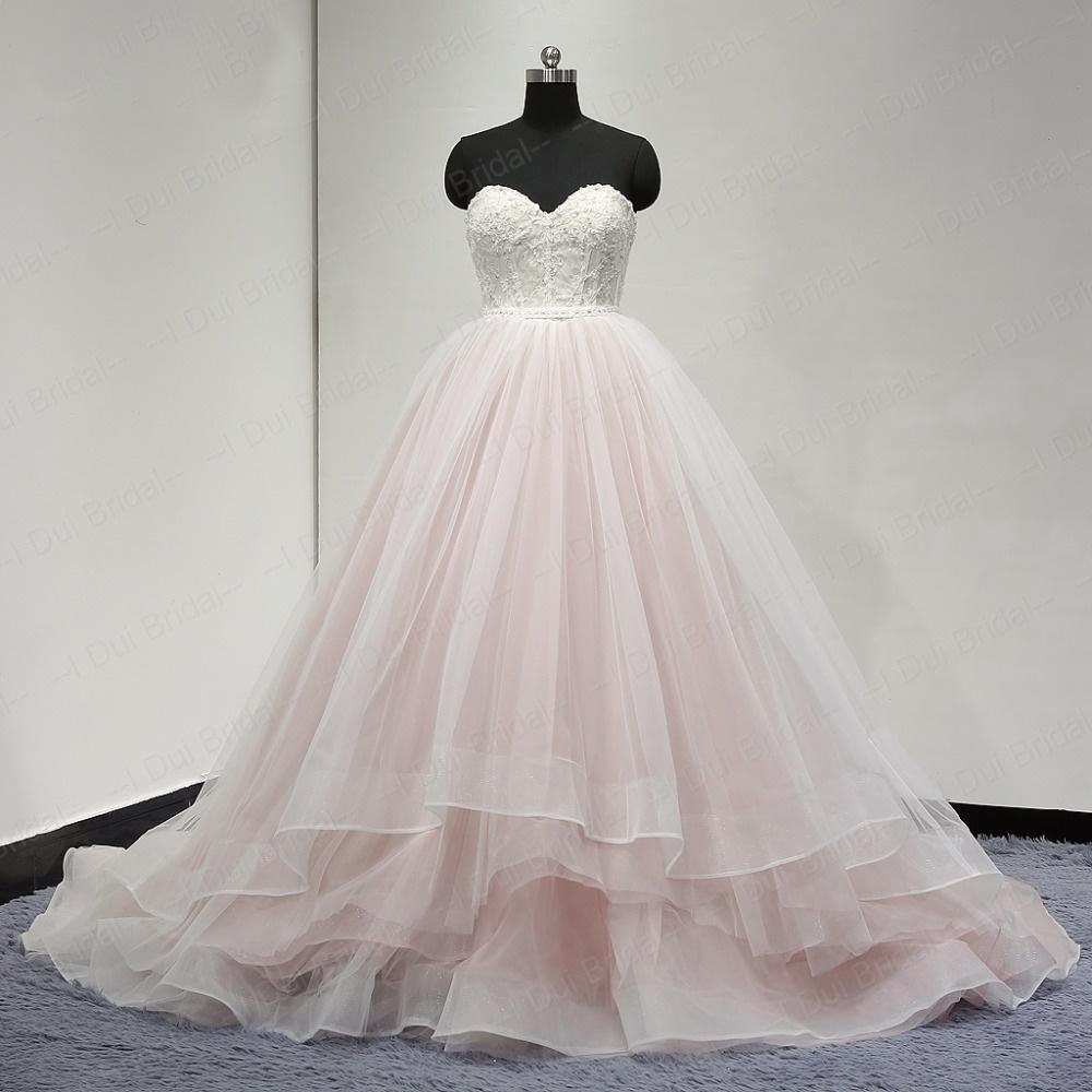 Sweetheart Lace Up Back Charming Affordable Long Pearl Pink Prom Dresses Ball Gown IN624