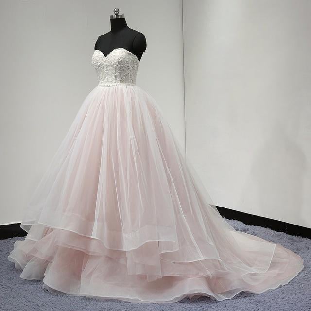 Sweetheart Lace Up Back Charming Affordable Long Pearl Pink Prom Dresses Ball Gown IN624