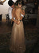 A-line Spaghetti Straps V-neck Sexy Backless Sequins Prom Party Dresses INF32
