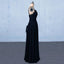 Navy Blue Chiffon V Neck A Line Long Prom Dresses With Lace Top INQ21