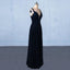 Navy Blue Chiffon V Neck A Line Long Prom Dresses With Lace Top INQ21
