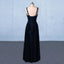 Navy Blue Chiffon V Neck A Line Long Prom Dresses With Lace Top INQ21