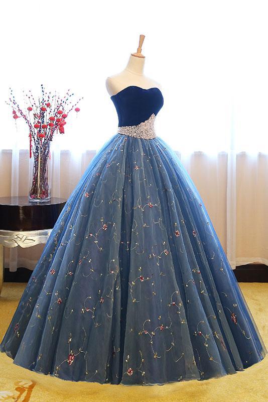 Blue Sweetheart Tulle Long Prom Dress,Ball Gown,Sweet 16 Dress IN682