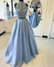 2 Piece Satin High Neck Prom Gown,Floor Length Prom Dress With Lace Top INC76