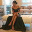 A Line Dark Green Chiffon High Split Prom Dress,Sexy Lace Top Party Gown IN842