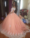Off the Shoulder Lace Appliques Ball Gown Cheap Prom Dresses,Quinceanera Dresses INH96