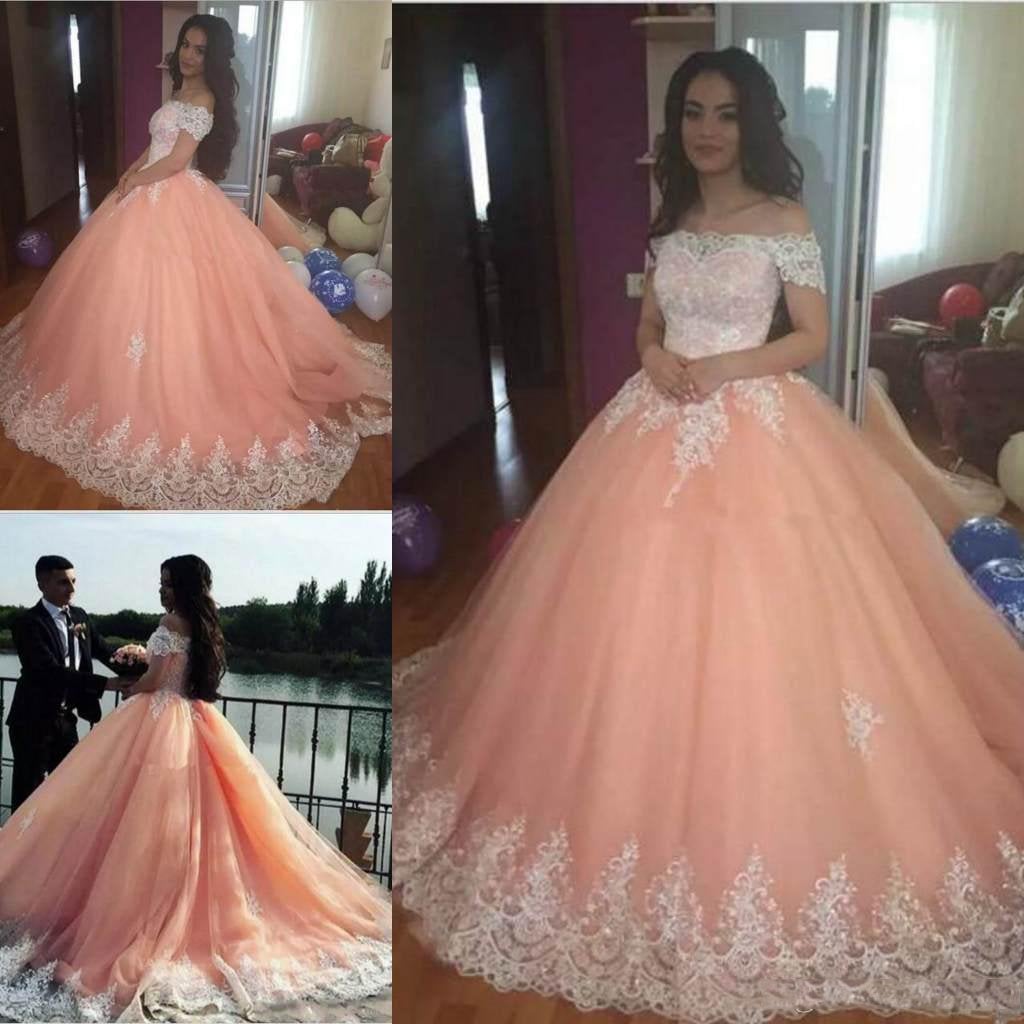 Off the Shoulder Lace Appliques Ball Gown Cheap Prom Dresses,Quinceanera Dresses INH96